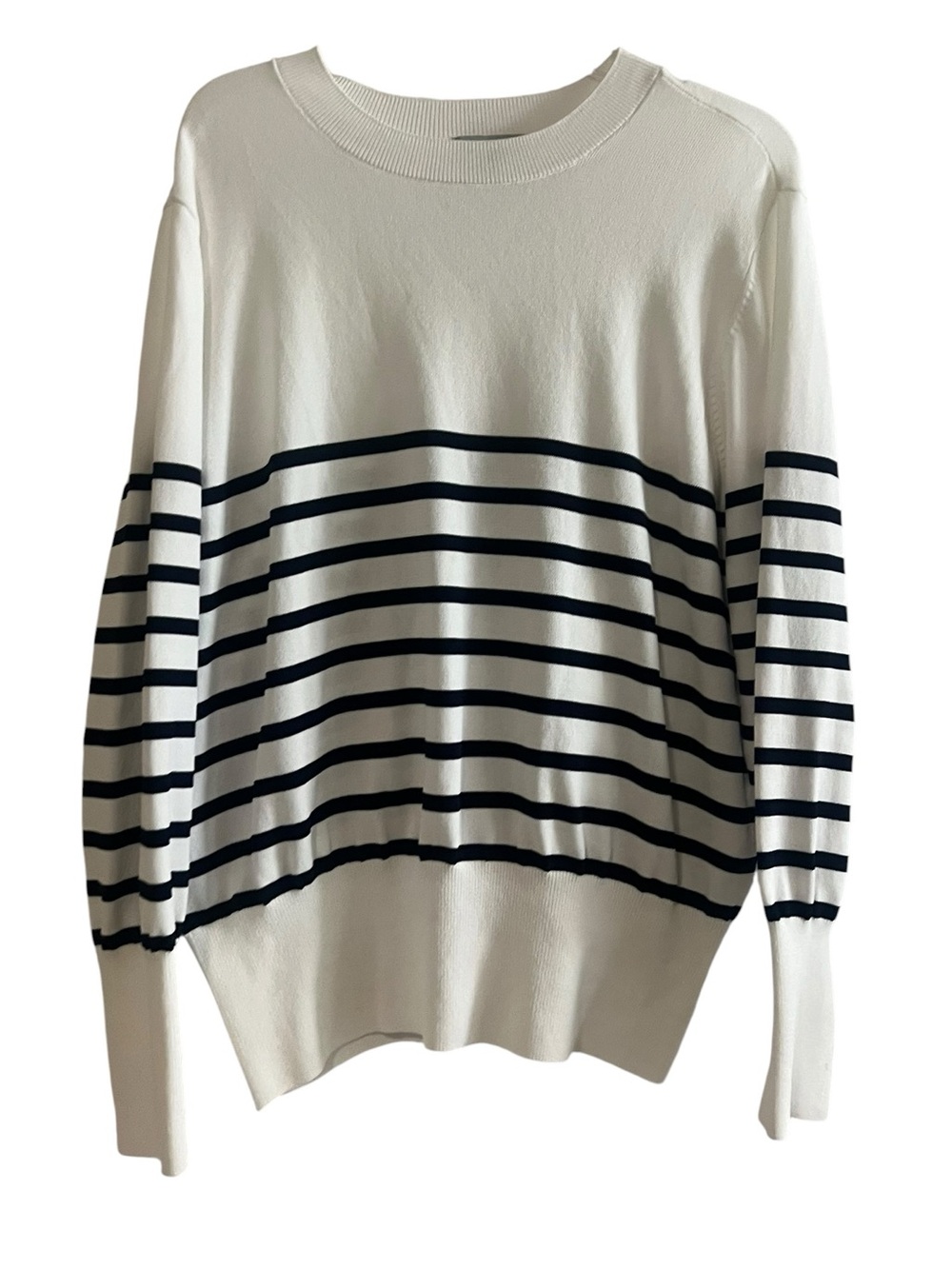 Ryegrass Striped Crew Neck Sweater 1X White Navy